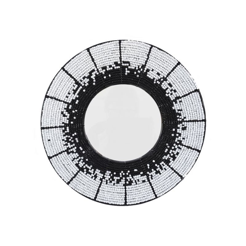 Mirror - Beaded Wirework - White Round Small