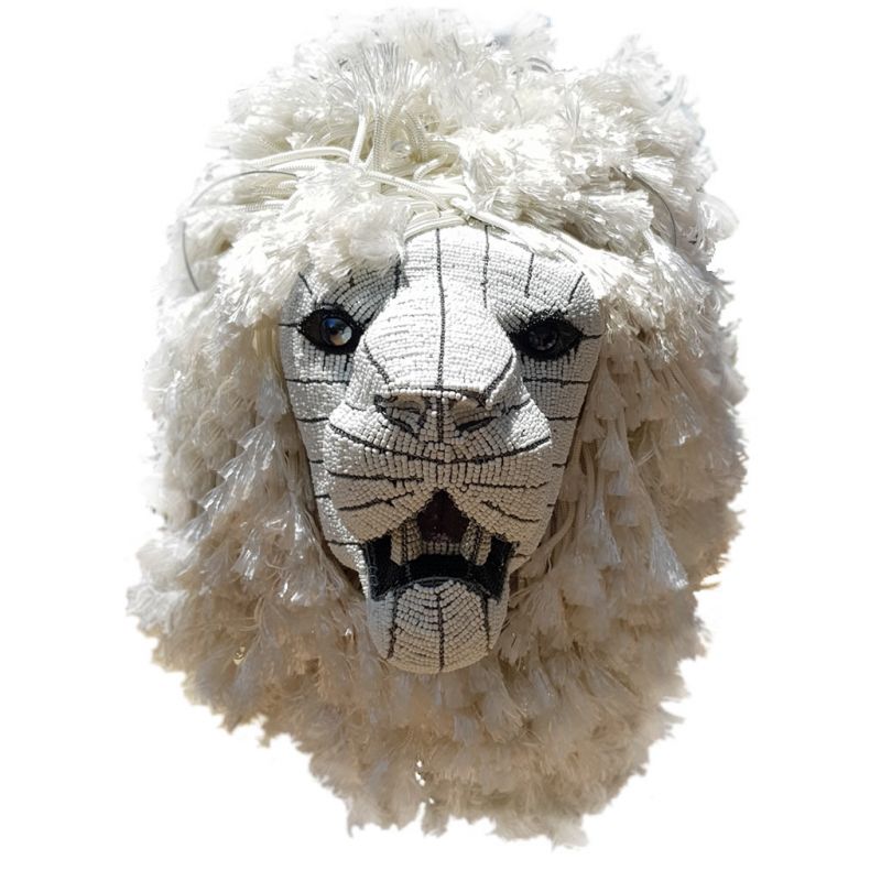 Lion - White - Bead and Rope Trophy Head