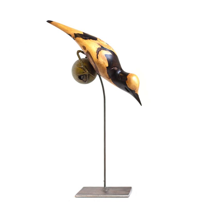 Bird on Wire Stand - Ebony Wood - Small 