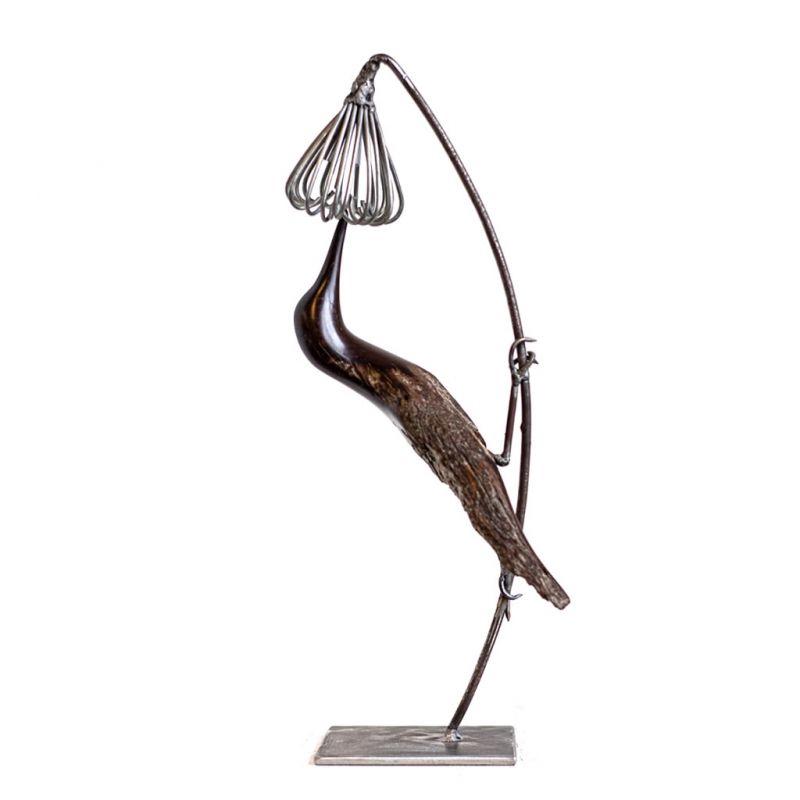 Bird on Flower - Iron Wood and Wire - Small