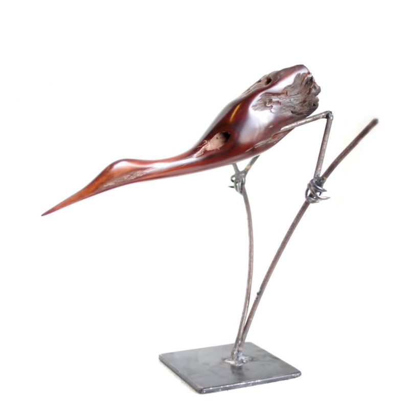 Bird on Grasses - Mopane Wood and Wire - Small