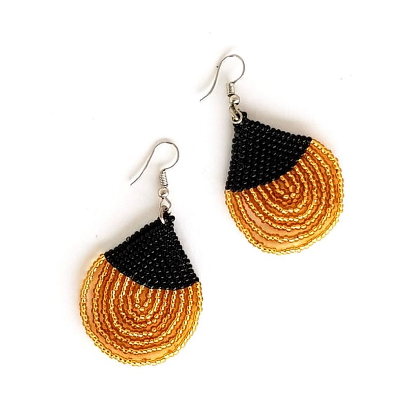 Earrings - Woven Bead - Teardrop Gold