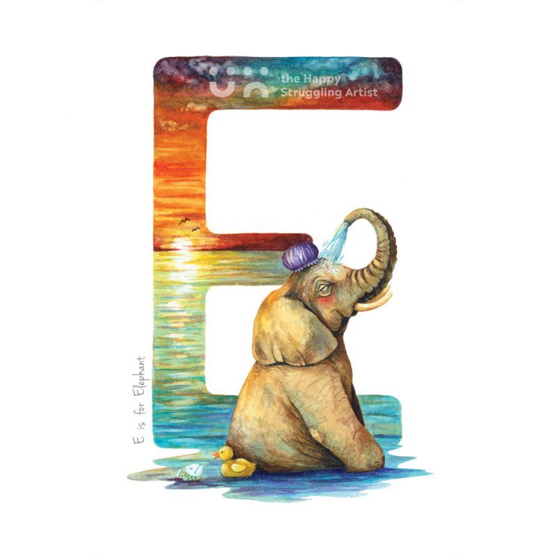 South African Animal Alphabet - Letter E - Print