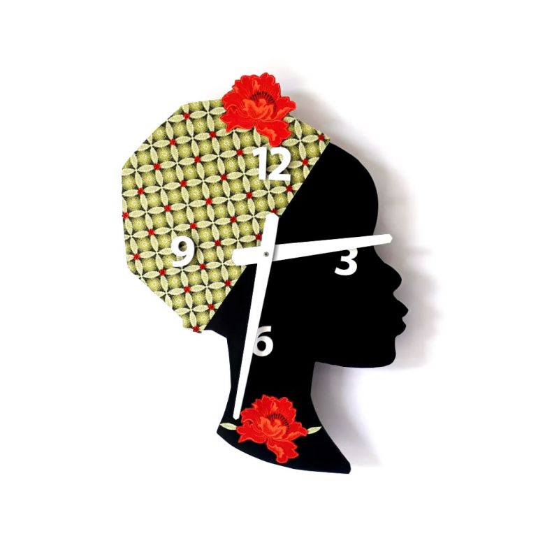 Clock - Wall Mounted - Green / Orange Flower Bling