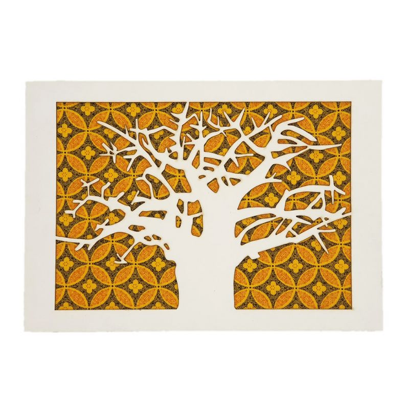 Lasercut Art - Baobab Tree - Yellow Shweshwe A5