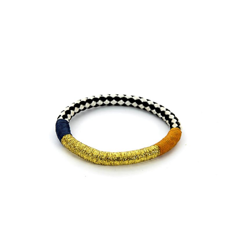 Bracelet - African - Black & White Rope - Gold, Yellow, Blue