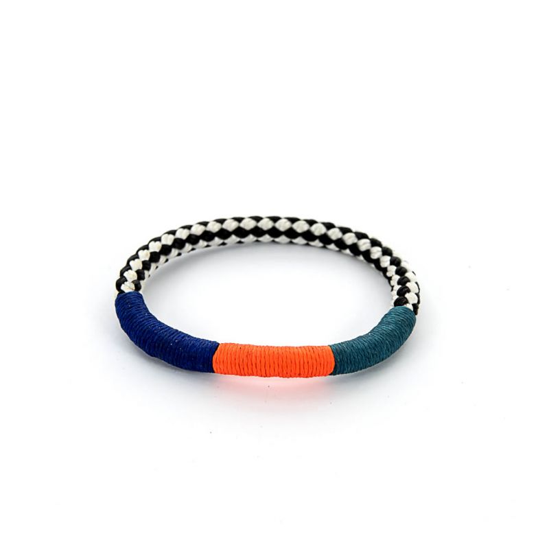 Bracelet - African - Black & White Rope - Orange, Blue, Turquoise