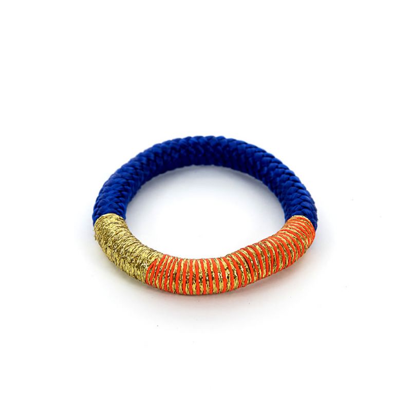 Bracelet - African - Blue Rope - Gold & Orange