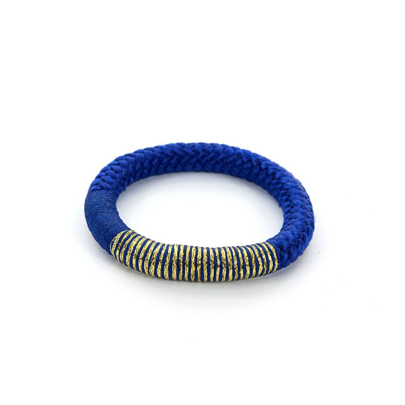Bracelet - African - Blue Rope - Gold Thread