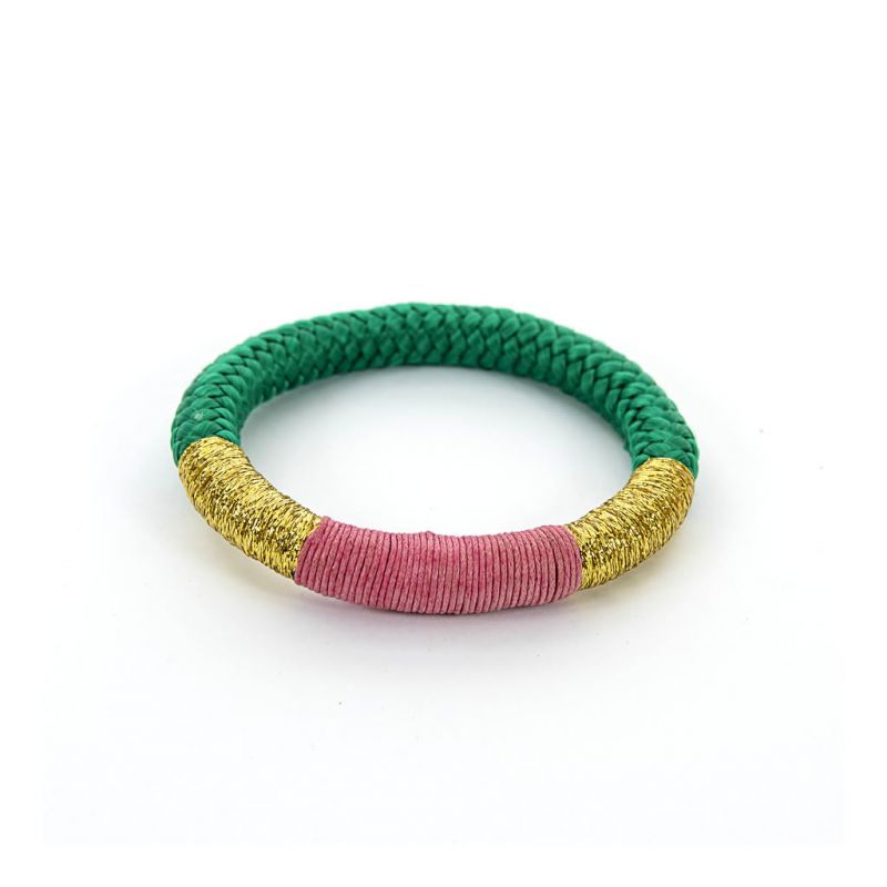 Bracelet - African - Green Rope - Pink & Gold