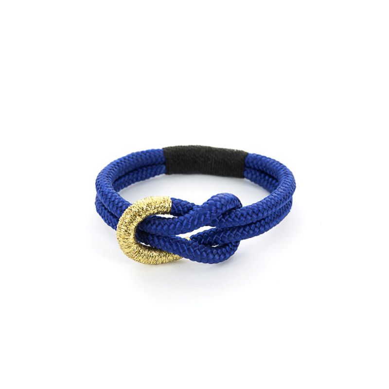 Bracelet - Knotted Blue Rope - Gold Thread