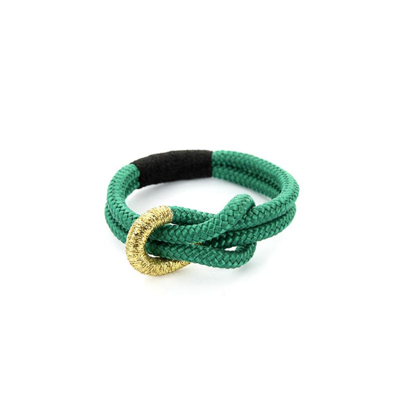 Bracelet - Knotted Green Rope - Gold Thread
