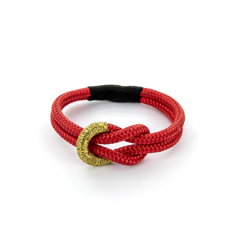 Bracelet - Knotted Red Rope - Gold Thread