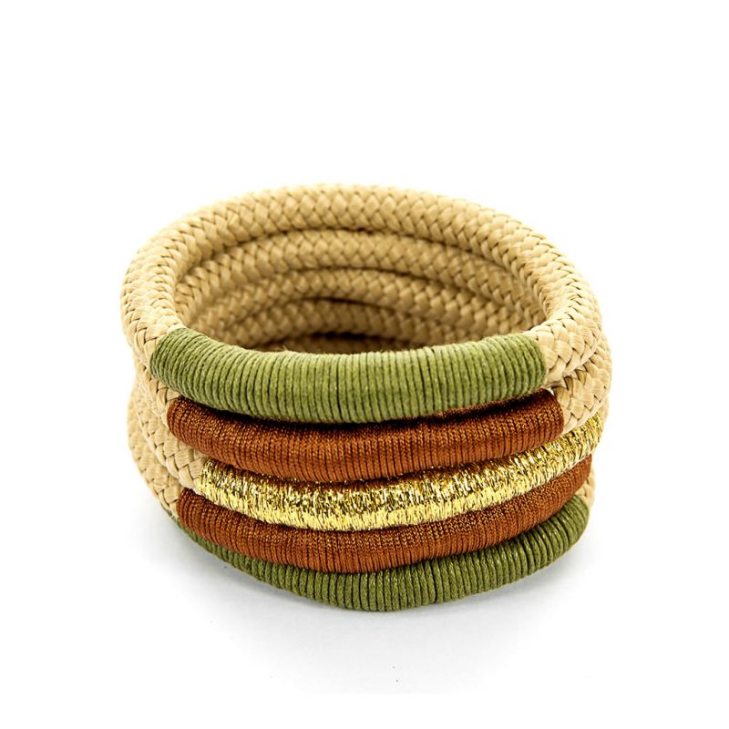 Bracelet - Temmy - Beige Rope - Green, Rust, Gold