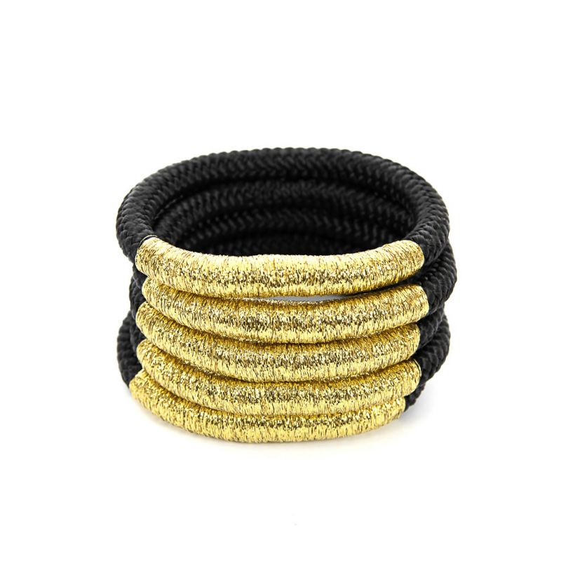 Bracelet - Temmy - Black Rope - Gold Thread