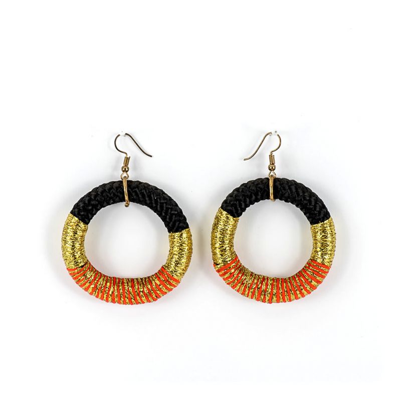 Earrings - Chipantha - Black Rope - Gold & Orange