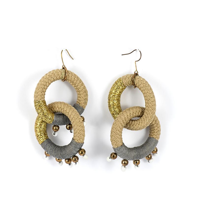 Earrings - Jane - Beige Rope - Grey Thread