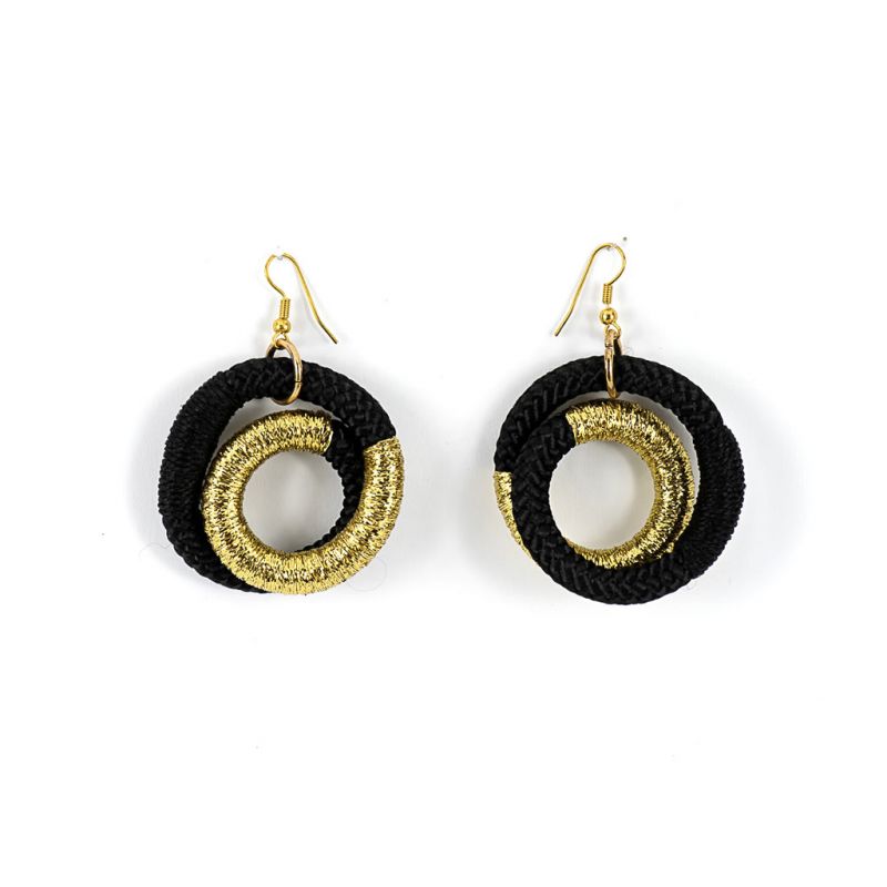 Earrings - Mama Africa - Black Rope - Gold Thread