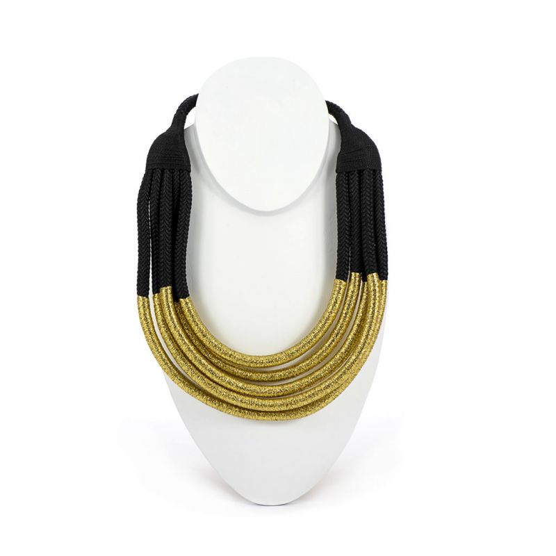 Necklace - Temmy Black Rope - Gold Thread
