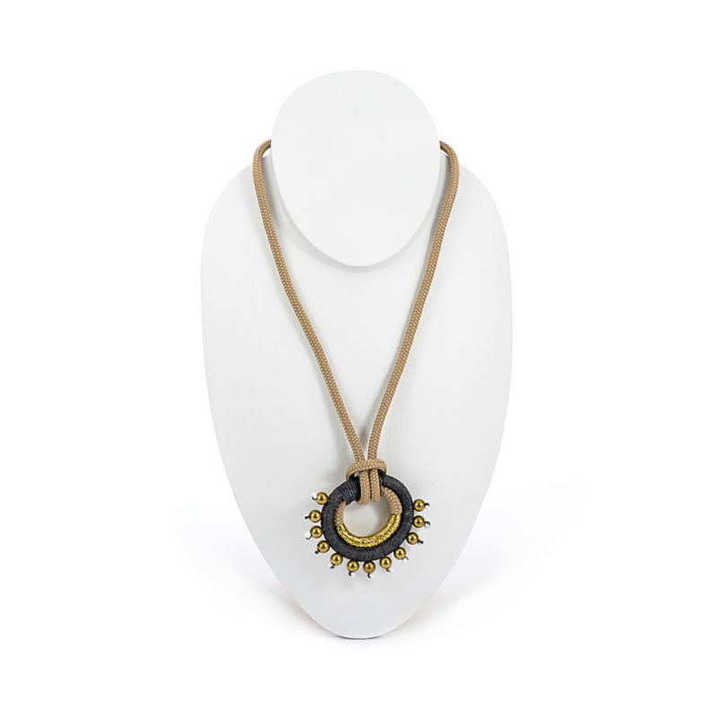 Necklace - Uwemi - Beige Rope - Gold Thread