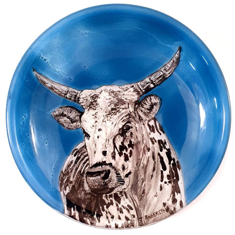 Glass Bowl - Nguni Cow on Blue