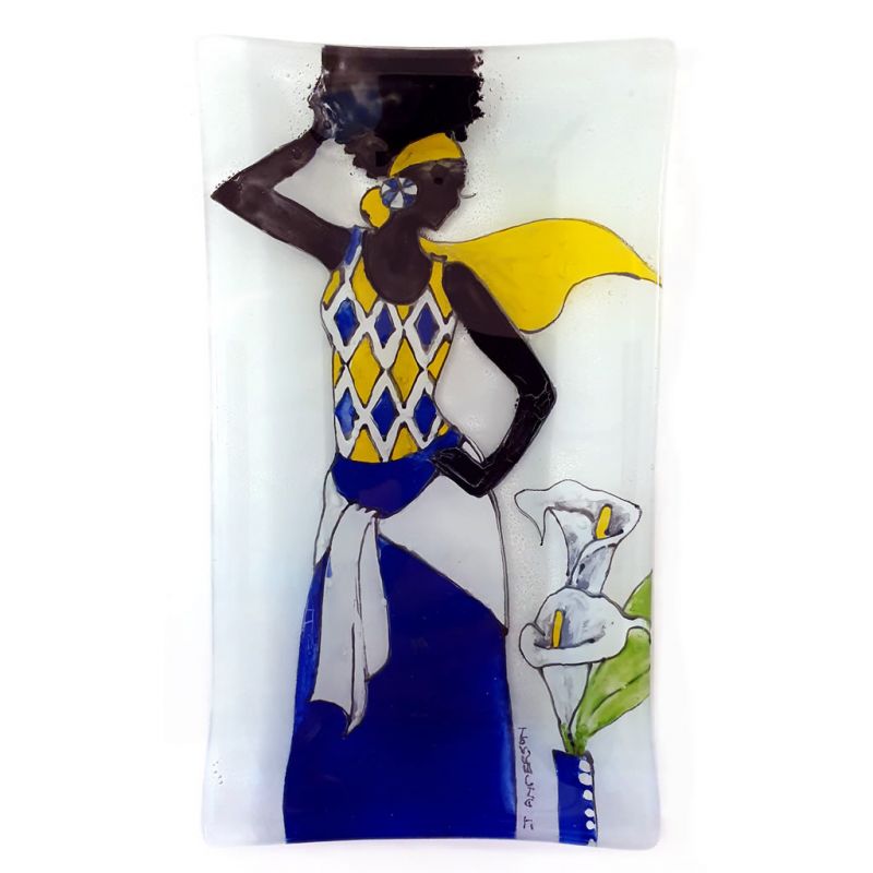 Glass Platter - Lady with Yellow Scarf and Arum Lilies