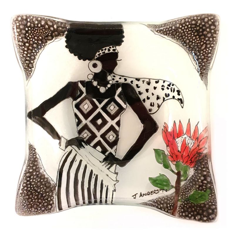 Glass Bowl - Square - Lady with Protea