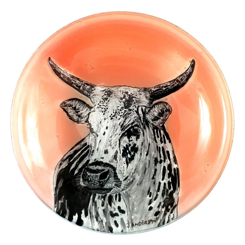 Glass Bowl - Nguni Cow on Pink