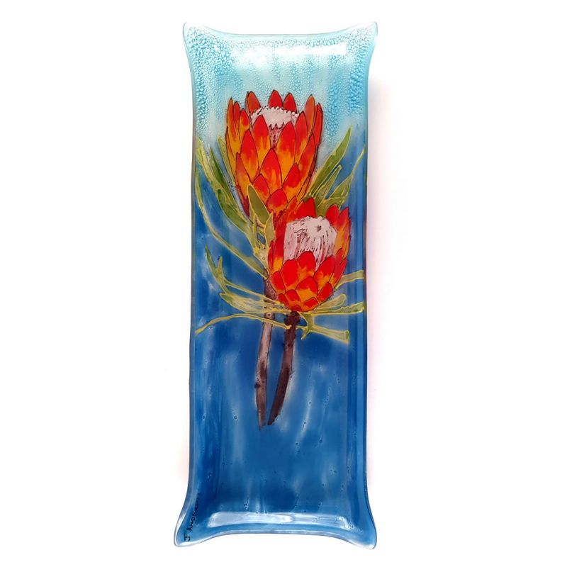 Glass Platter - Proteas on Blue - Small