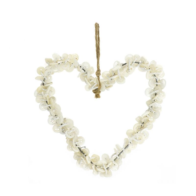 Heart Decoration - Buttons - White