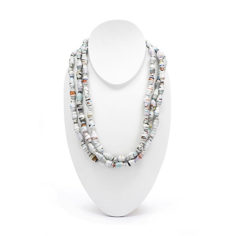 Necklace - Recycled Paper Bead - Triple Strand