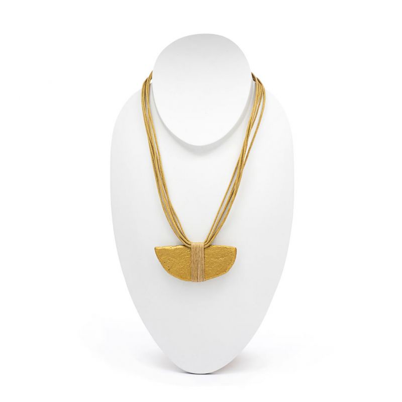 Necklace - Recycled Wood - Half Moon - Gold