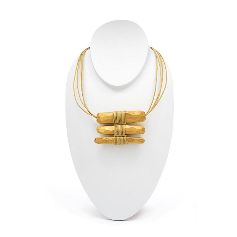 Necklace - Recycled Wood - Triple Bars - Gold