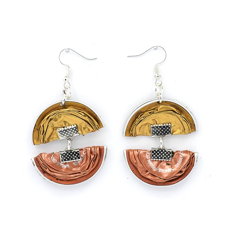 Earrings - Recycled Coffee Pods - Double Folded - Gold Copper