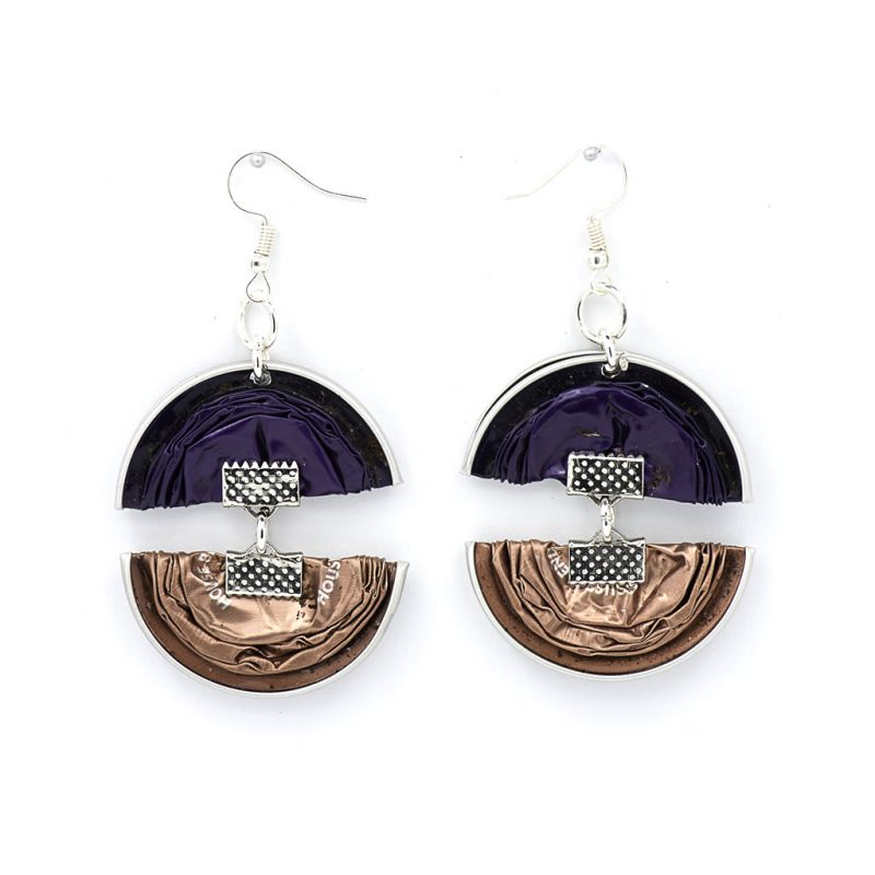 Earrings - Recycled Coffee Pods - Double Folded - Purple Grey
