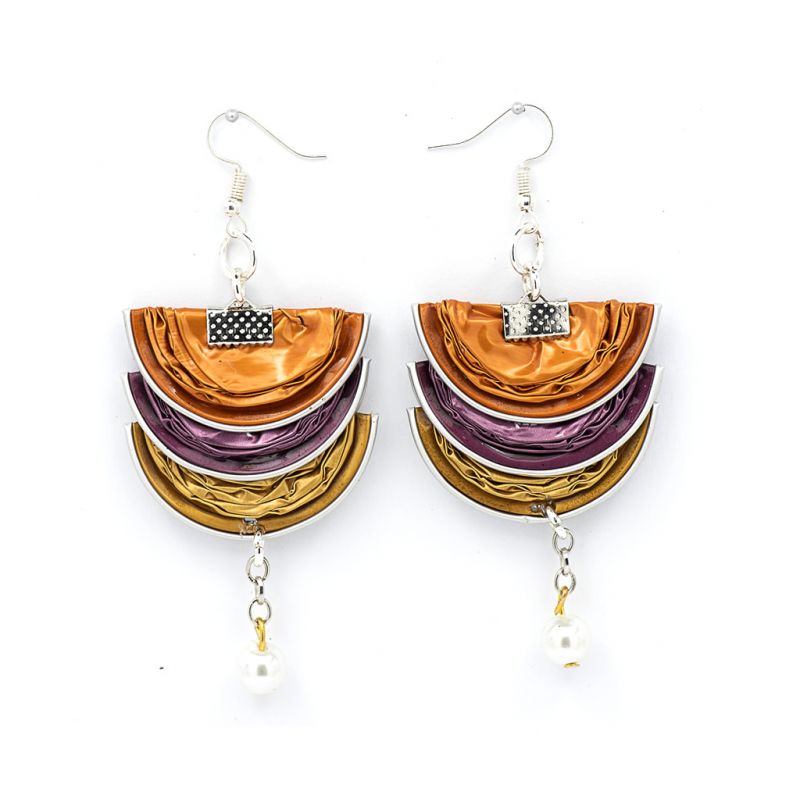 Earrings - Recycled Coffee Pods - Folded with Pearl - Brights