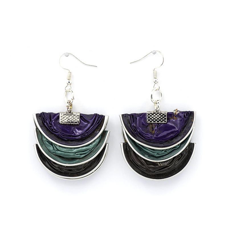 Earrings - Recycled Coffee Pods - Folded - Purple Green Grey