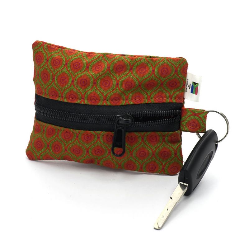 Keyring Purse - Shweshwe - Orange/Green