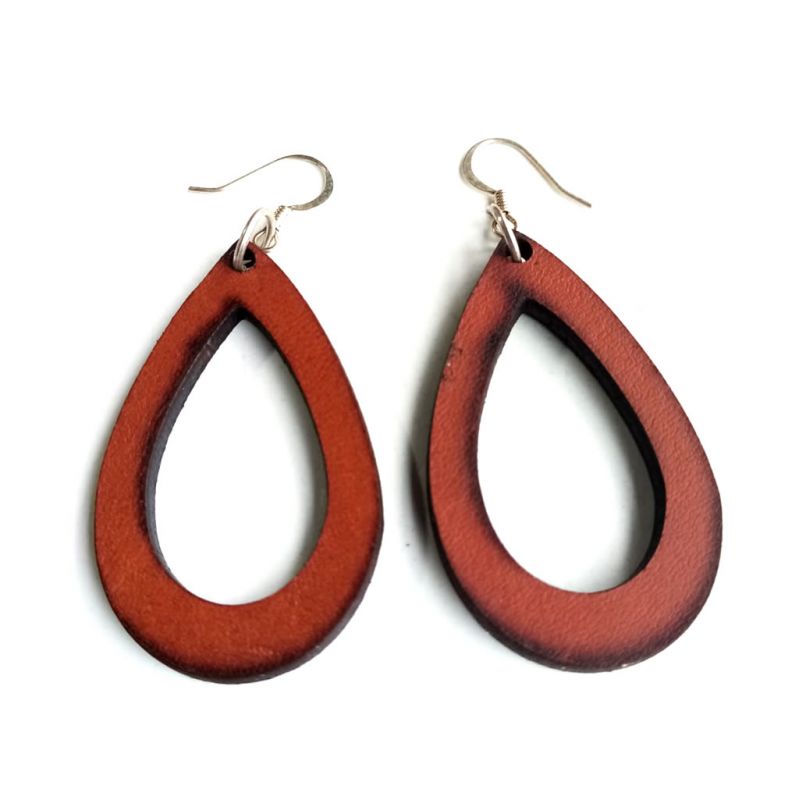 Leather Cutout Earrings - Chestnut 