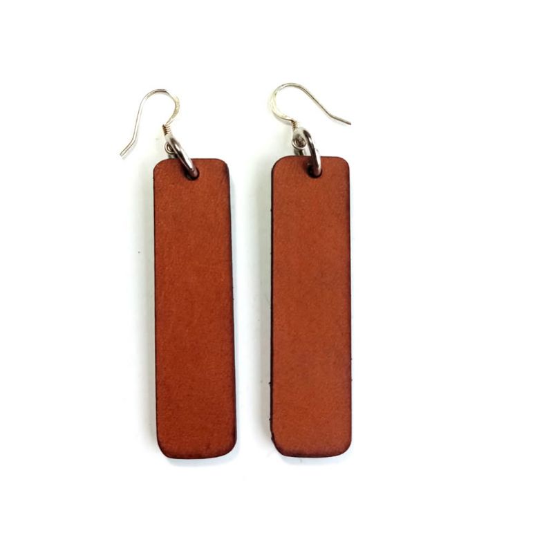 Leather Earrings - Bar - Chestnut