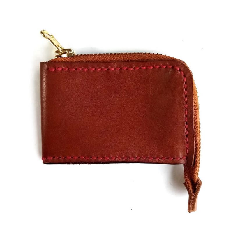 Leather Wallet with Zipper - Chestnut