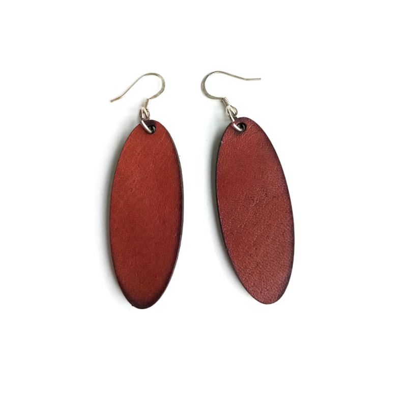 Leather Earrings - Oval - Chestnut