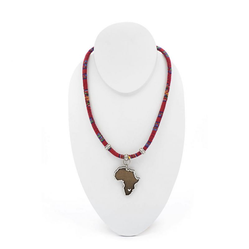 Necklace - Red Fabric - Africa Pendant