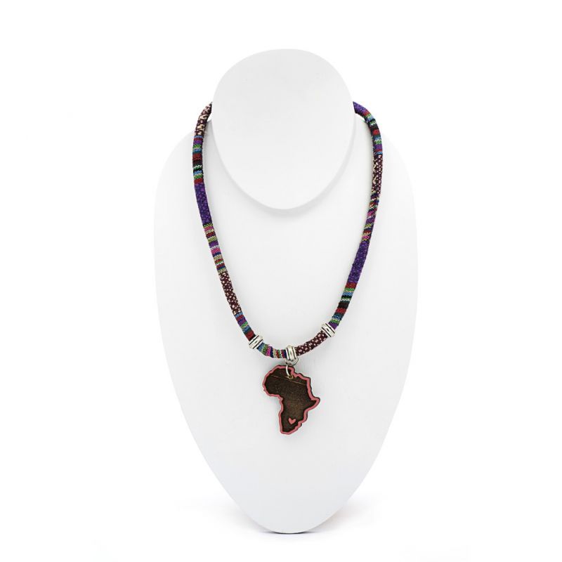 Necklace - Purple Fabric - Africa Pendant