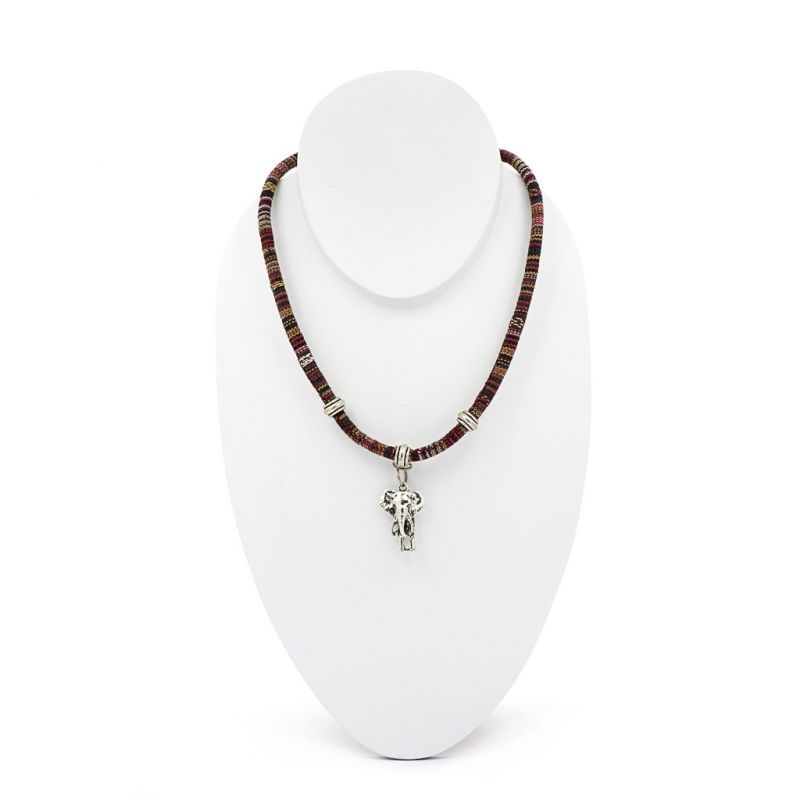 Necklace - Brown Fabric - Elephant Pendant