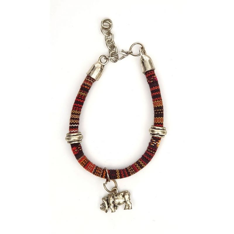 Bracelet - Rhino Charm - Brown Fabric
