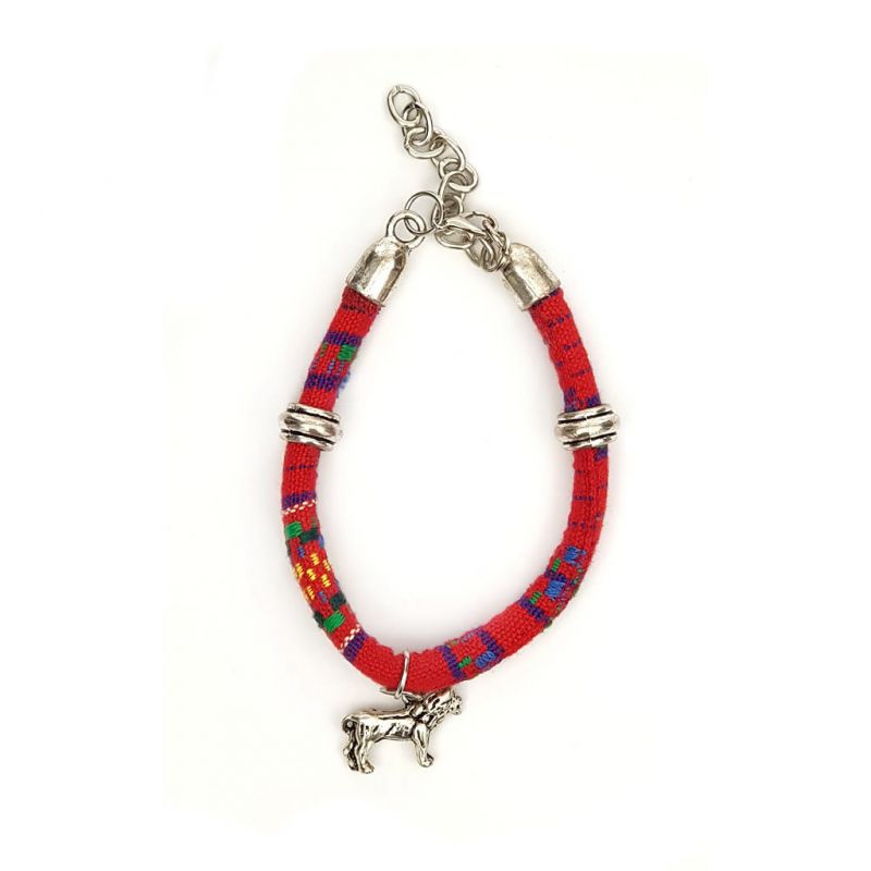 Bracelet - Lion Charm - Red Fabric