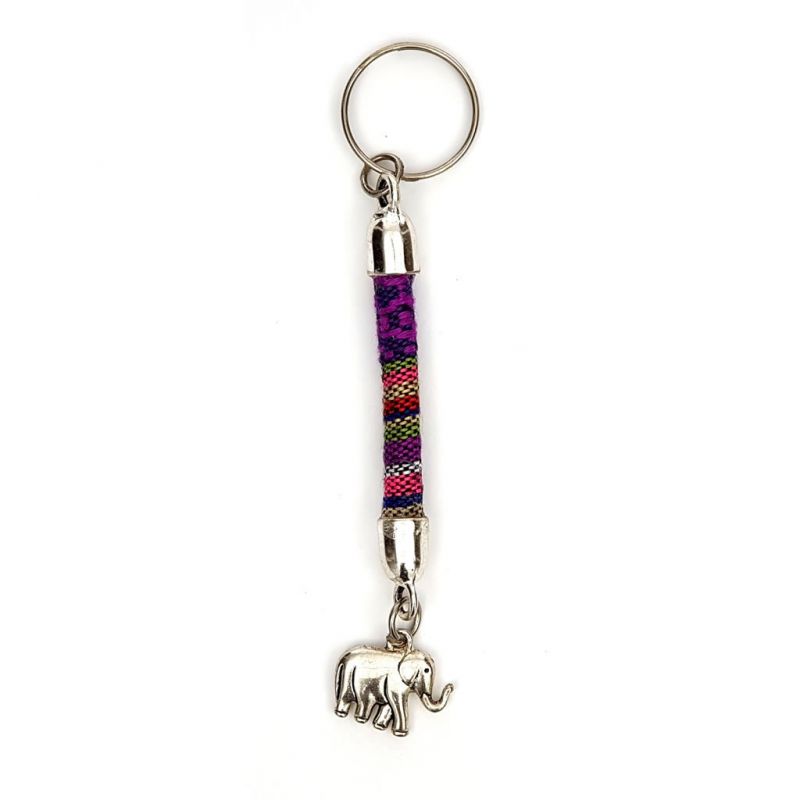 Keyring - Elephant Charm - Purple Fabric