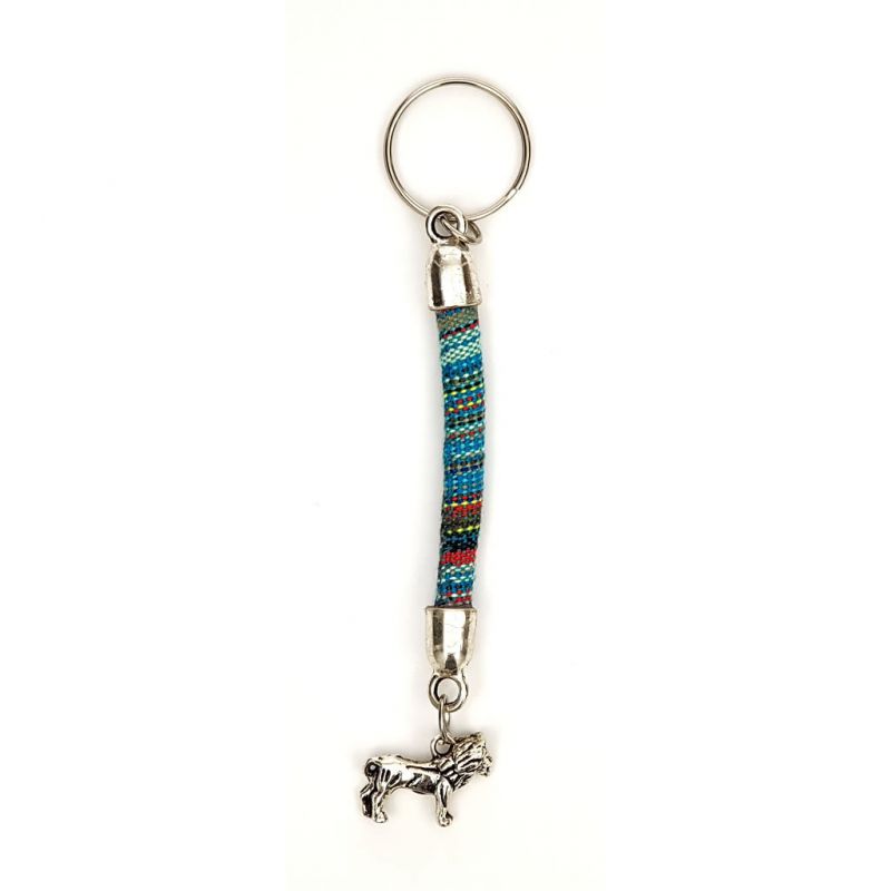 Keyring - Lion Charm - Blue Fabric
