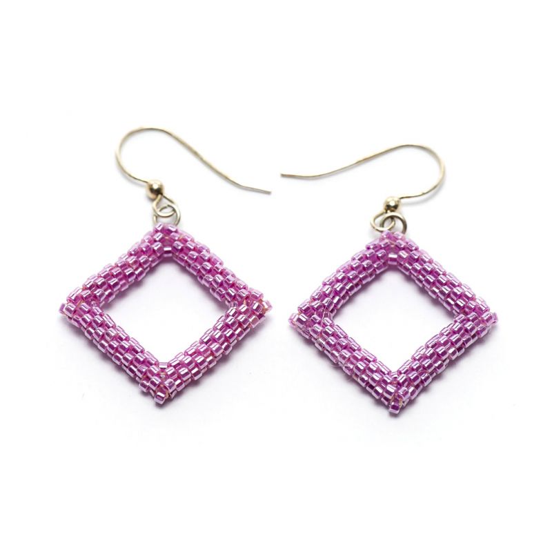 Earrings - Delicas Bead Open Diamond - Pink - Medium